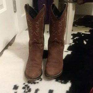 Old west cowboy boots with red stitching